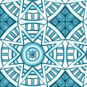 Stars within circles geometric sky blue hues, handdrawn small