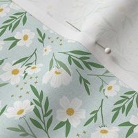 White Floral Frenzy - Sky/Clover, Small Scale