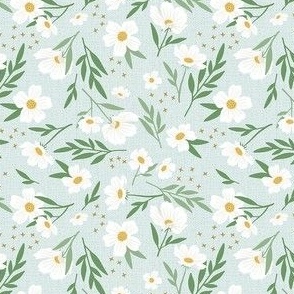 White Floral Frenzy - Sky/Clover, Small Scale