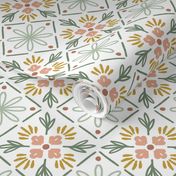 Vintage Cottage Geometric - Sage Multi, Large Scale