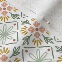 Vintage Cottage Geometric - Sage Multi, Medium Scale