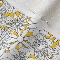 Chelsea (MidMod Black & White on Daffodil) || hand-drawn vintage floral