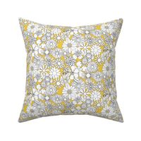 Chelsea (MidMod Black & White on Daffodil) || hand-drawn vintage floral