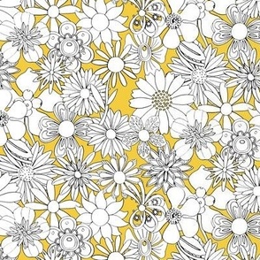 Chelsea (MidMod Black & White on Daffodil) || hand-drawn vintage floral