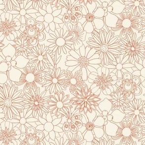 Chelsea (MidMod Mono Clementine on Eggshell) || hand-drawn vintage floral