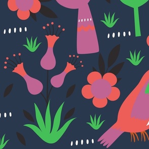Toucan Jungle - Coral, Grass and Peony - Large Scale