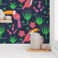 Toucan Jungle - Coral, Grass and Peony 