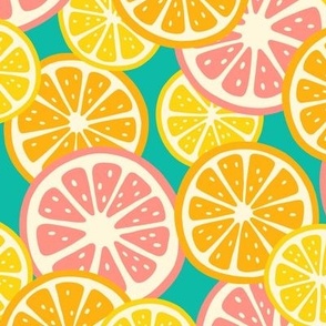 Sliced Citrus Rounds on Teal (Large Scale)