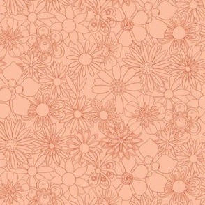 Chelsea (MidMod Mono Peachy Keen) || hand-drawn vintage floral