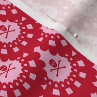 Skull and Crossbones Lace - Red on Pink