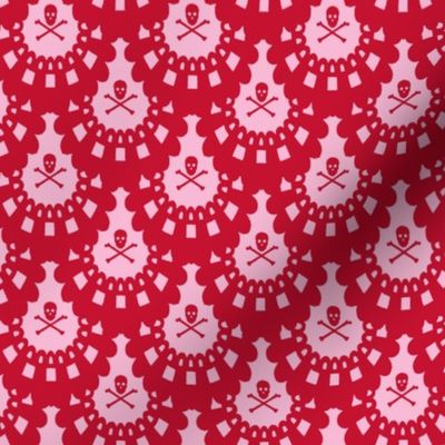 Skull and Crossbones Lace - Red on Pink