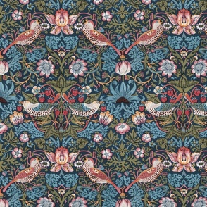 STRAWBERRY THIEF IN TEAL AND BERRY - WILLIAM MORRIS - small repeat