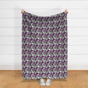 Overlapping Camouflage Botanical Motifs In Purple Greens And White Small Scale