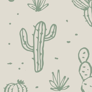 Inked cacti - sage/bone