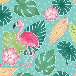 Flamingo Party on Blue - Large Scale