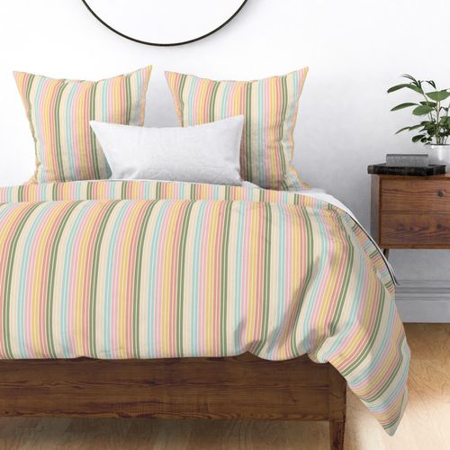 Double Take Stripe - Spring Pink, Yellow, Dusty Rose, Sage Green, Aqua and Cream