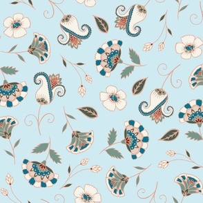 Boho Style Oriental Florals (Pale Blue) 