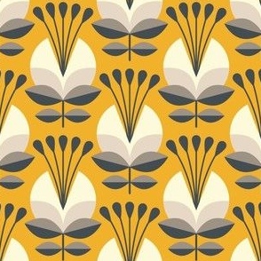 0855 - geometric flowers, yellow / grey