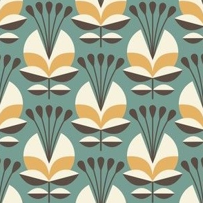 0856 - geometric flowers, green / beige