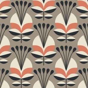 0857 - geometric flowers, grey / pink