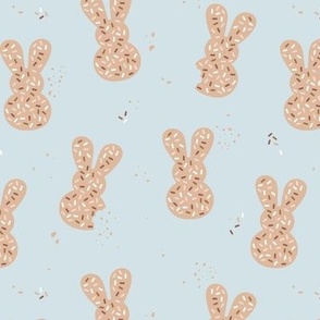 Easter bakery - bunny cookies and sprinkles for spring kids easter holiday design in pastel blue neutral palette  