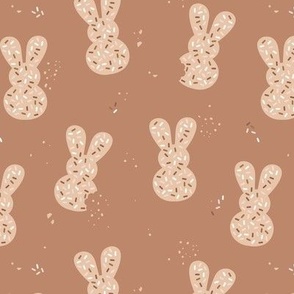 Easter bakery - bunny cookies and sprinkles for spring kids easter holiday design in rust orange seventies vintage palette  