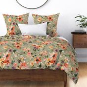 Painterly tropical Florals Sage green Jumbo Large