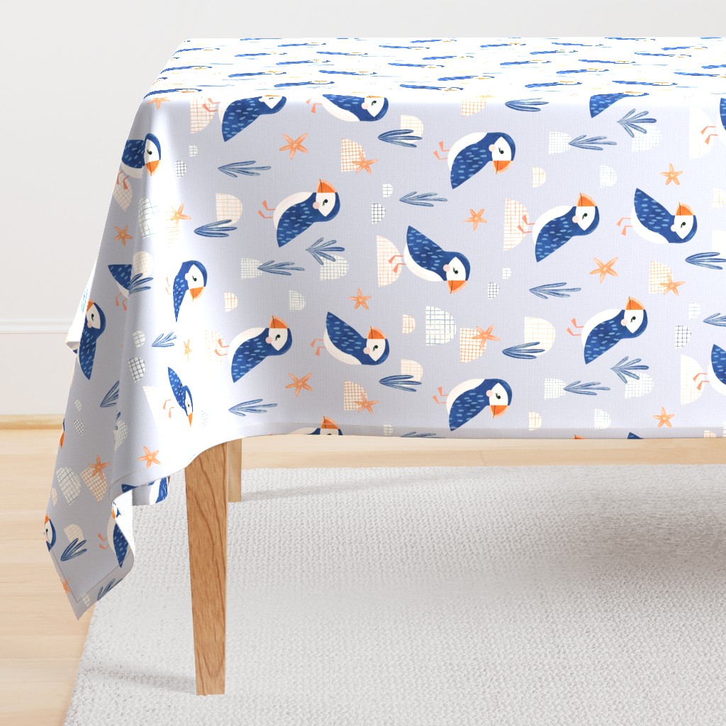 Puffins in light blue