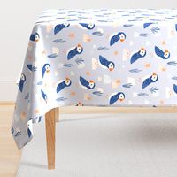 Puffins in light blue
