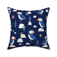 Puffins in navy