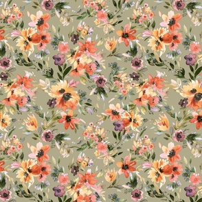 Painterly tropical Florals Sage green Small