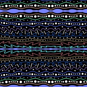 Cool Coastal Vibes (horizontal lines) - water tones on black
