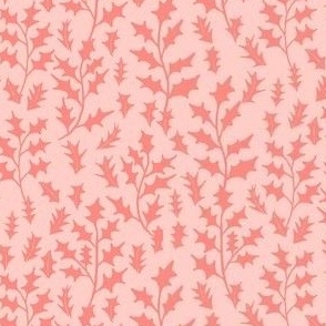 Light scarlet holly leaves on light pink | medium