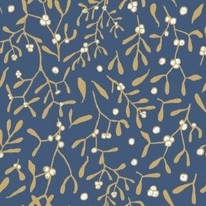 golden mistletoe and berries on dark cobalt blue | medium