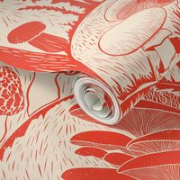 Edible Woodland Botanical Mushroom scallop Block Print retro red L
