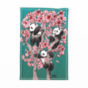 Pandas in a cherry blossom tree (tea towel/wall hanging)