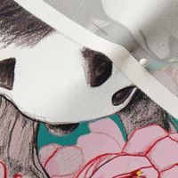 Pandas in a cherry blossom tree (tea towel/wall hanging)