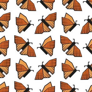 Normal scale // Geometric monarch butterflies // white background orange insects