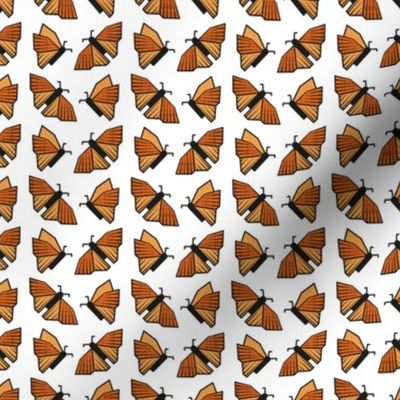 Tiny scale // Geometric monarch butterflies // white background orange insects