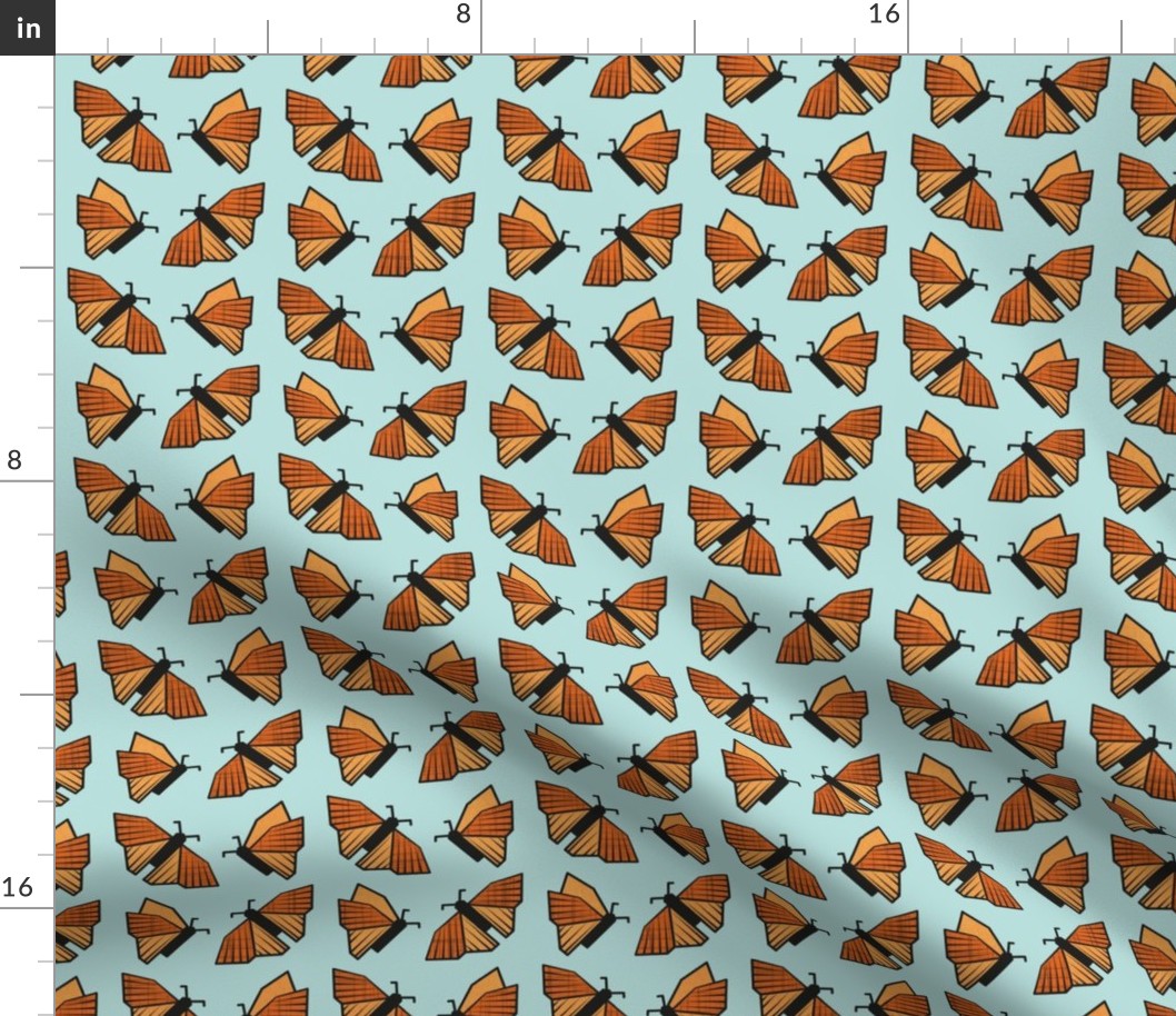 Small scale // Geometric monarch butterflies // aqua background orange insects
