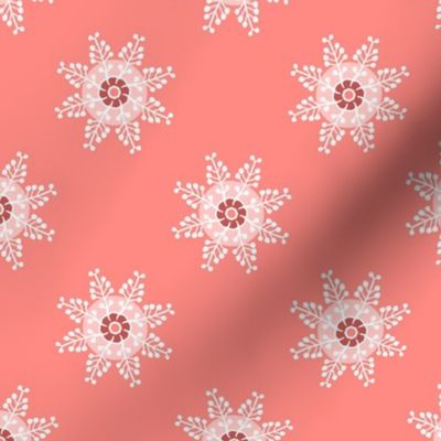 White snowflakes on light pink | medium