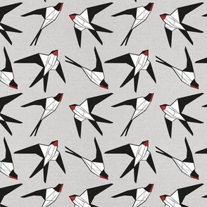 Small scale // Geometric spring swallows // grey textured background black and white birds neon red beak