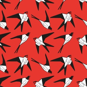 Normal scale // Geometric spring swallows // neon red background black and white birds neon red beak