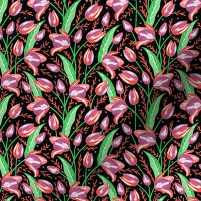 Tulip Mania- Petal Solids Coordinates- In Bloom- Midnight- Black- Small Scale