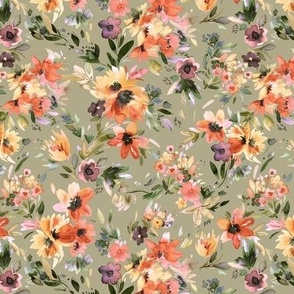 Painterly tropical Florals Sage green Micro