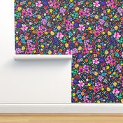 Ditsy floral Spring party confetti floral - Tween Spirit Floral - Colorful rainbow floral Navy - Medium