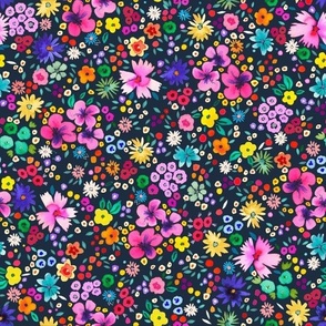 Ditsy floral Spring party confetti floral - Tween Spirit Floral - Colorful rainbow floral Navy - Medium