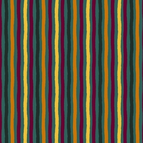 Yellow, orange, green and burgundy stripes