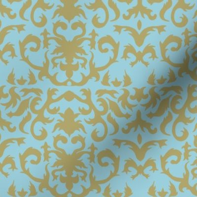 Damask in Gold and Powder Blue