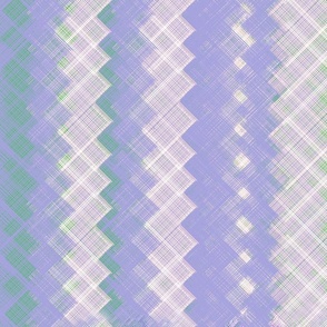 Vertical zig zag of textural weave in purple and green with white accent